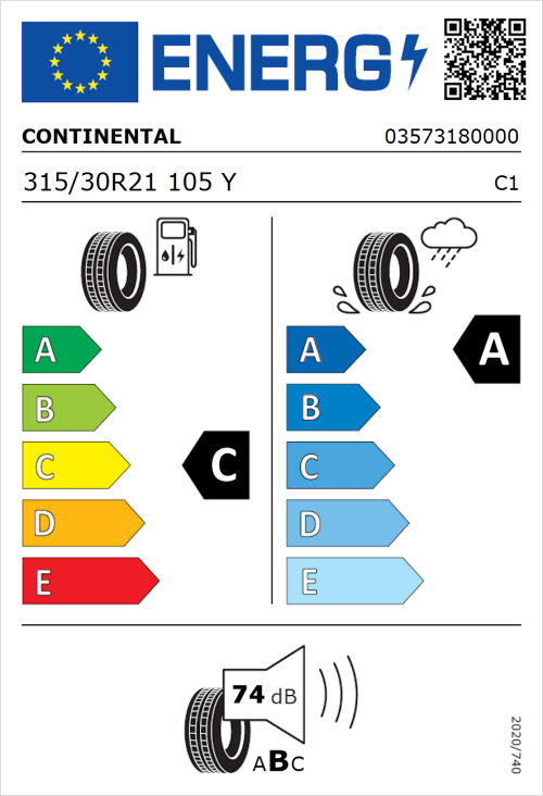 Tyre Label for Continental ContiSportContact 5 P Silent 315/30R21 105Y