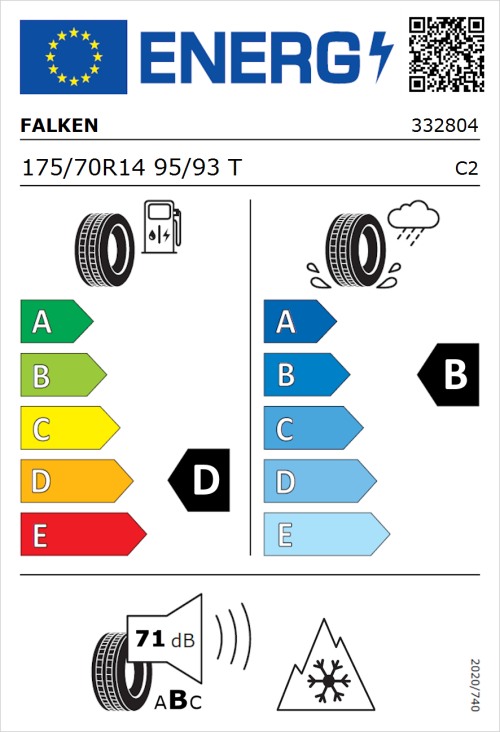 Tyre Label for Falken Euroall Season Van11 175/70R14 95/93T