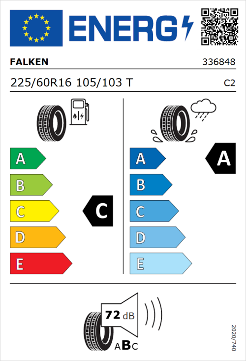 Tyre Label for Falken Linam VAN01 225/60R16 105/103T