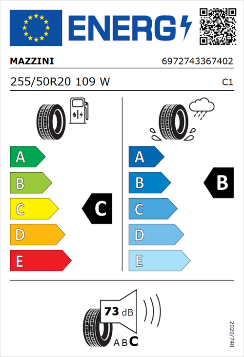 Tyre Label for Mazzini Eco 602 255/50R20 109W