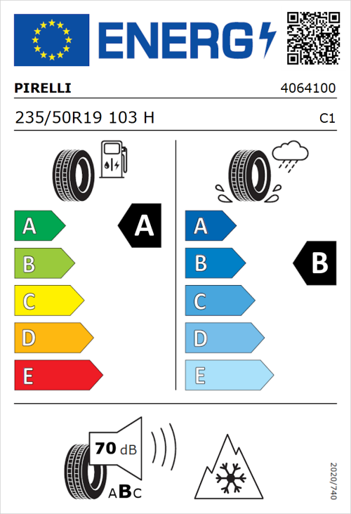 Tyre Label for Pirelli Scorpion Verde All Season Plus II 235/50R19 103H