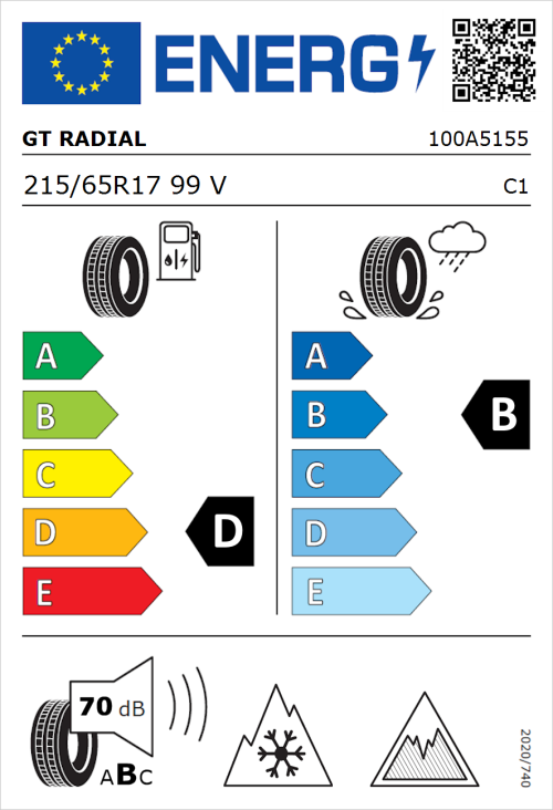 Tyre Label for GT Radial WinterPro 2 215/65R17 99V