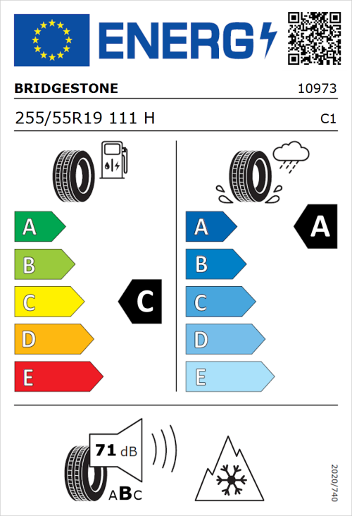 Tyre Label for Bridgestone Blizzak LM001 255/55R19 111H