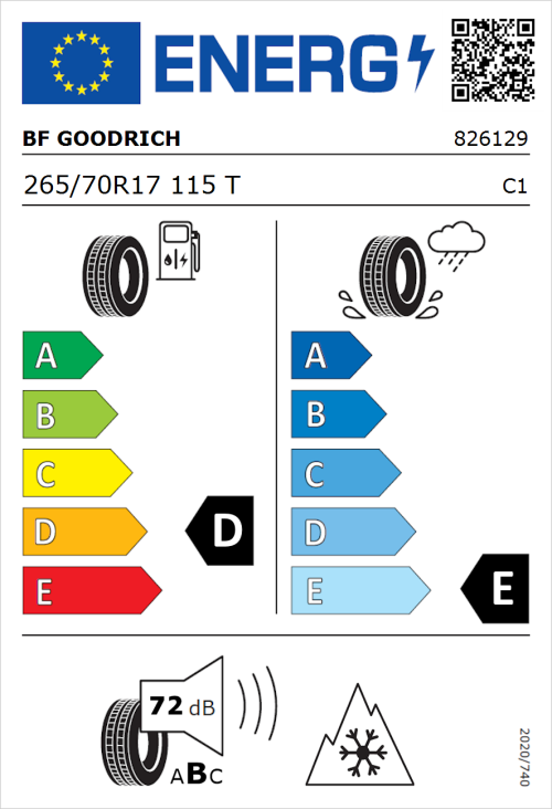 Tyre Label for BF Goodrich Trail-Terrain T/A 265/70R17 115T