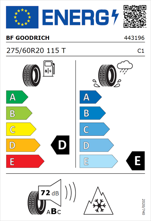 Tyre Label for BF Goodrich Trail-Terrain T/A 275/60R20 115T