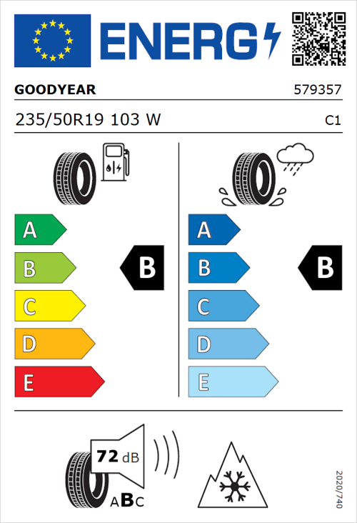 Tyre Label for Goodyear Vector 4Seasons Gen-3 235/50R19 103W