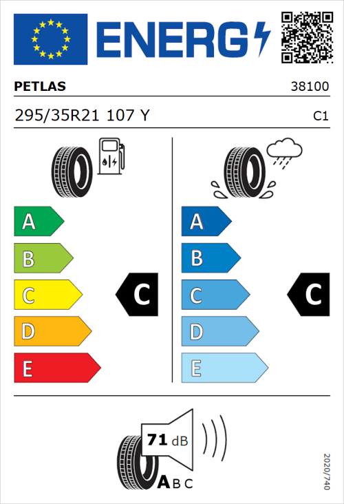Tyre Label for Petlas Explero PT431 H/T 295/35R21 107Y