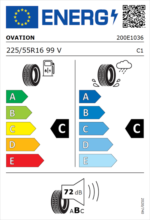 Tyre Label for Ovation VI-388 225/55R16 99V