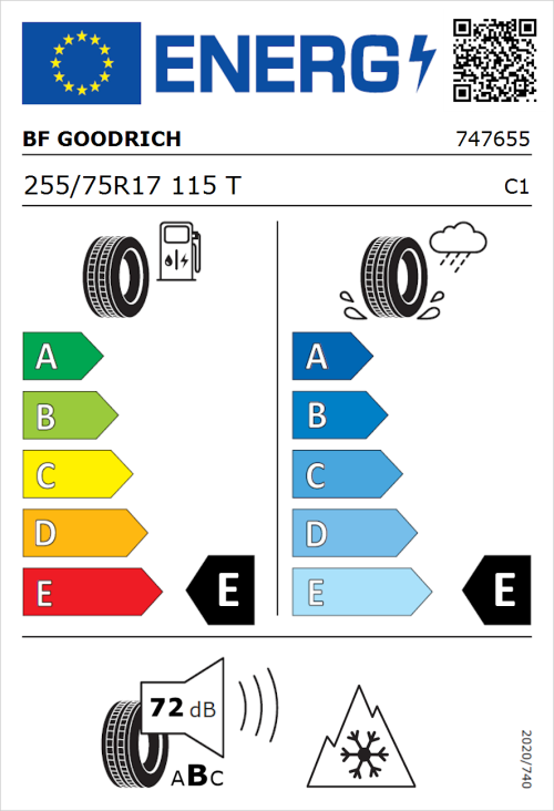 Tyre Label for BF Goodrich Trail-Terrain T/A 255/75R17 115T