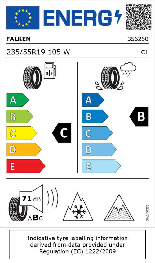 Tyre Label for Falken Euroall Season AS220 PRO 235/55R19 105W