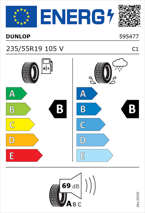 Tyre Label for Dunlop Sport Response 235/55R19 105V