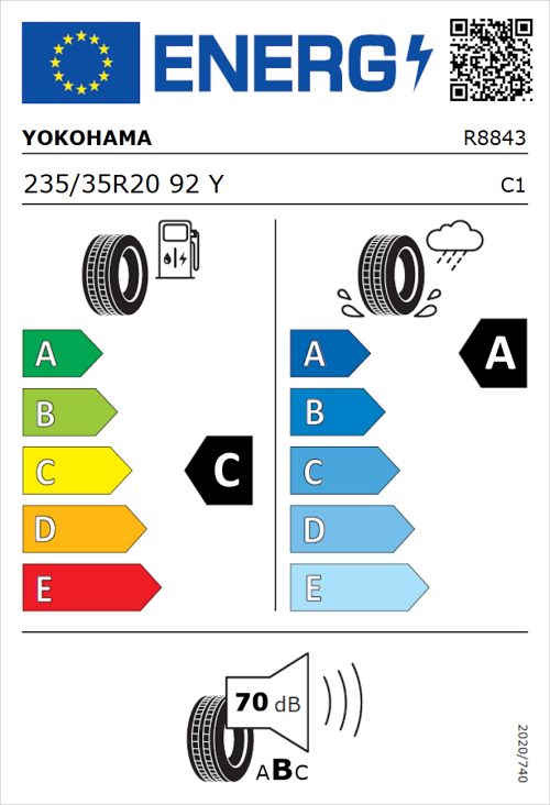 Tyre Label for Yokohama Advan Sport 235/35R20 92Y