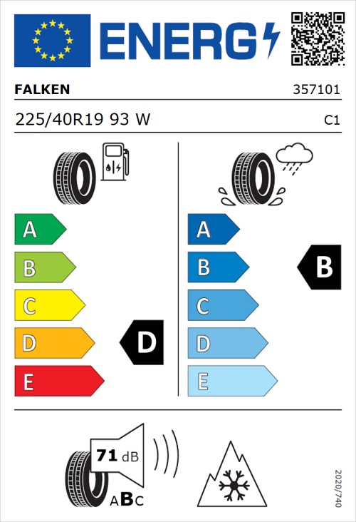 Tyre Label for Falken Euroall Season AS220 PRO 225/40R19 93W