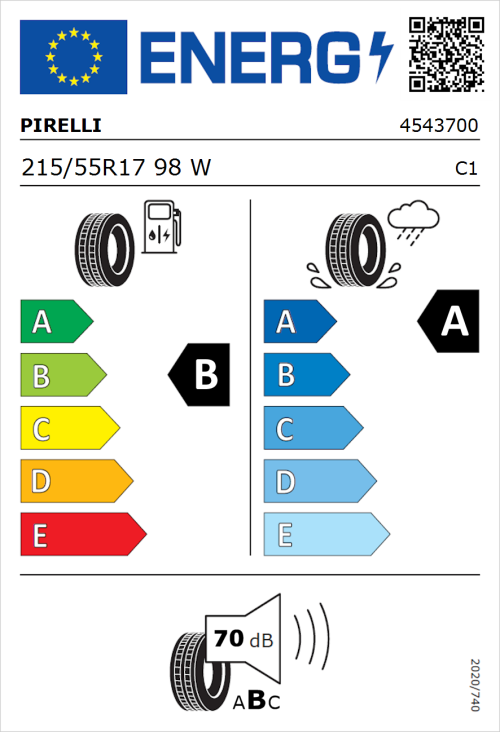 Tyre Label for Pirelli Cinturato C3 215/55R17 98W