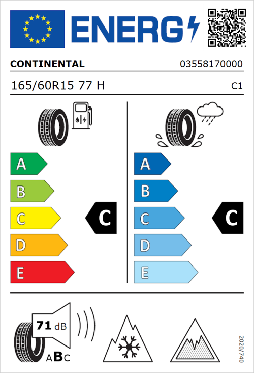 Tyre Label for Continental AllSeasonContact 2 165/60R15 77H
