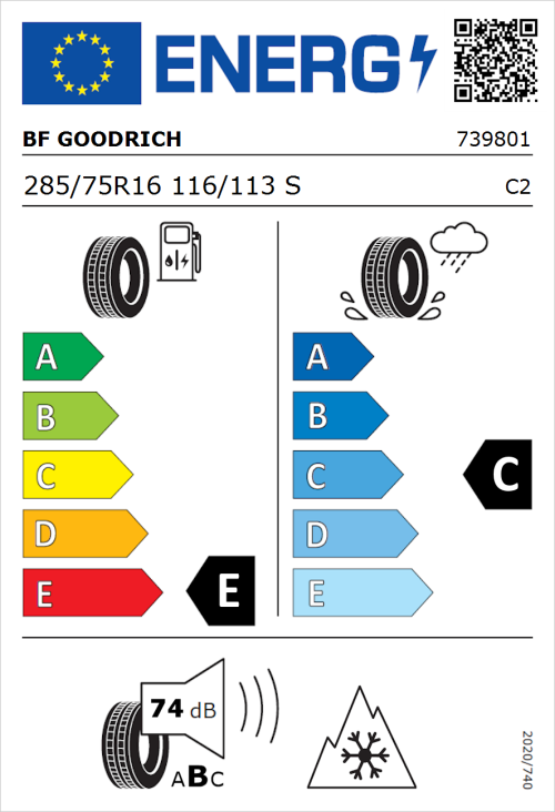 Tyre Label for BF Goodrich All-Terrain T/A KO3 285/75R16 116/113S