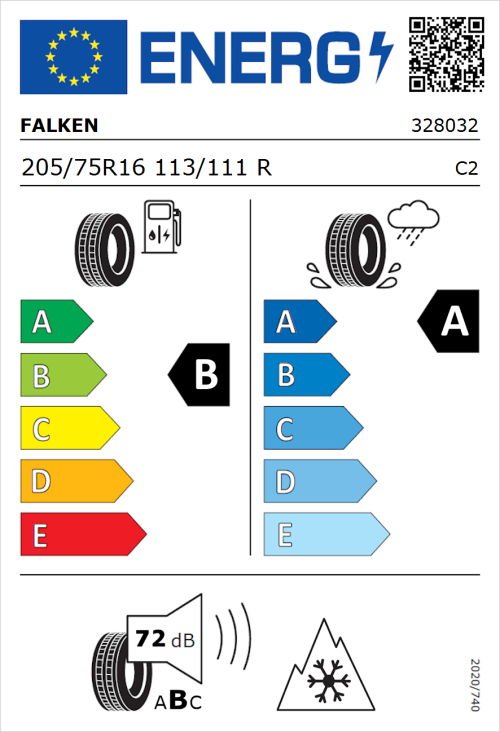 Tyre Label for Falken Linam VAN01 205/75R16 113/111R