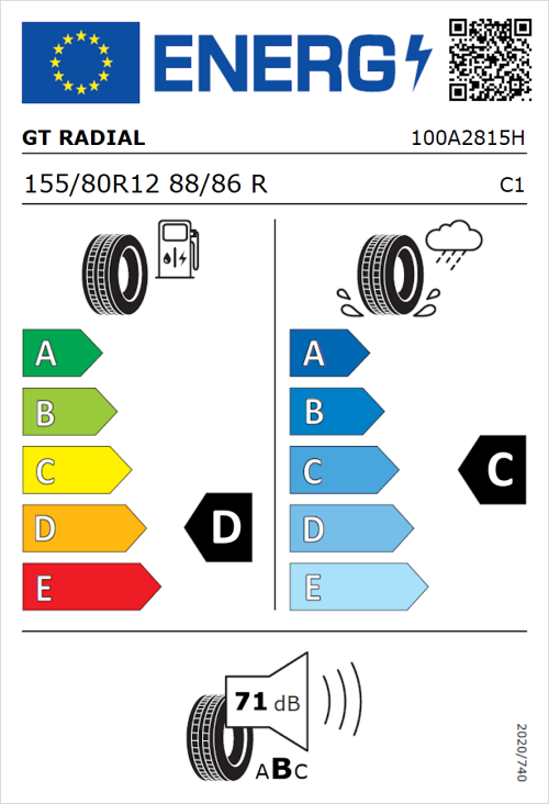 Tyre Label for GT Radial Maxmiler Pro 155/80R12 88/86R